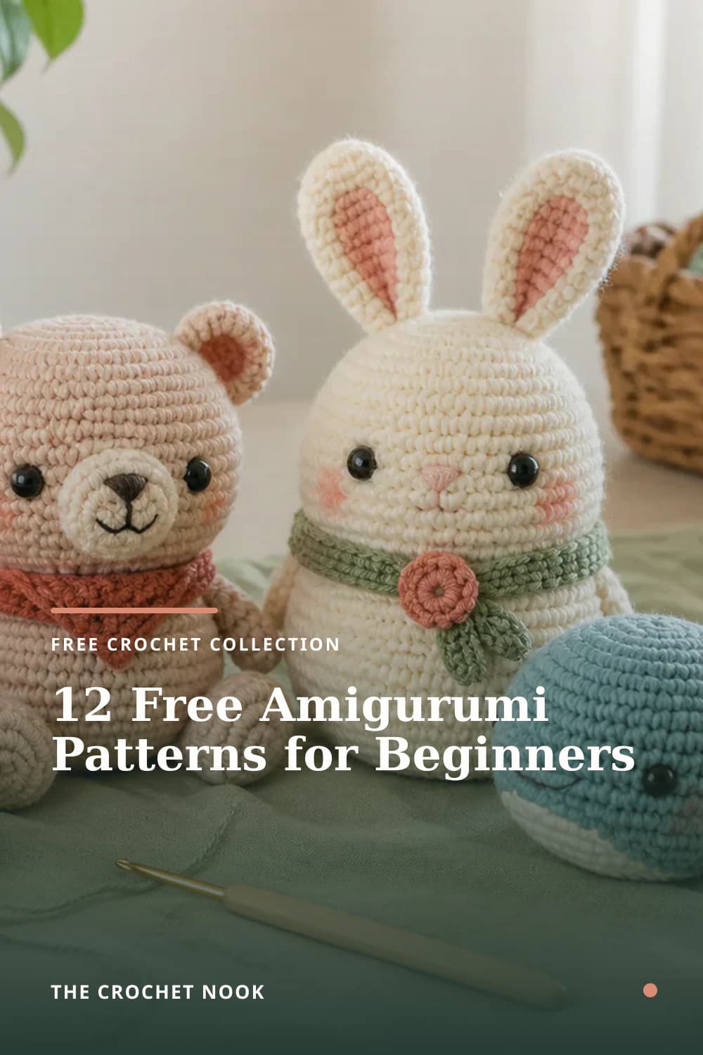 Pinterest graphic for 12 Free Amigurumi Patterns for Beginners