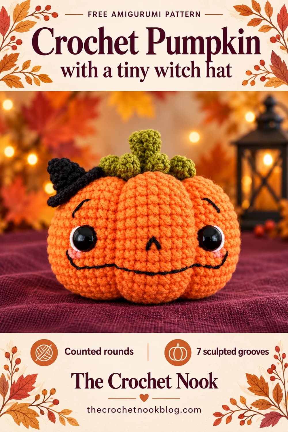Pinterest graphic for Crochet Pumpkin with a Tiny Witch Hat