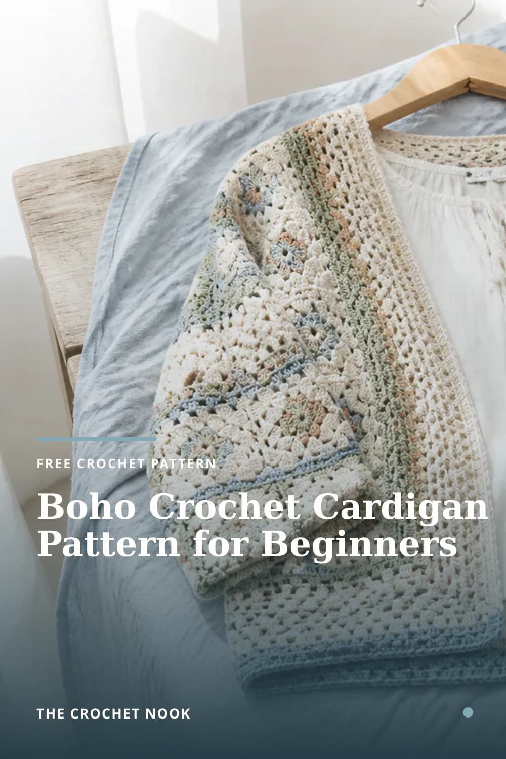 Pinterest graphic for Boho Crochet Cardigan Pattern for Beginners