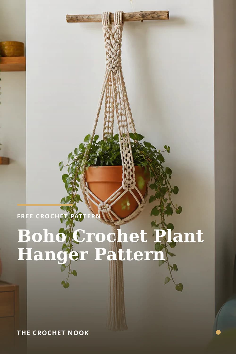 Pinterest graphic for Boho Crochet Plant Hanger Pattern