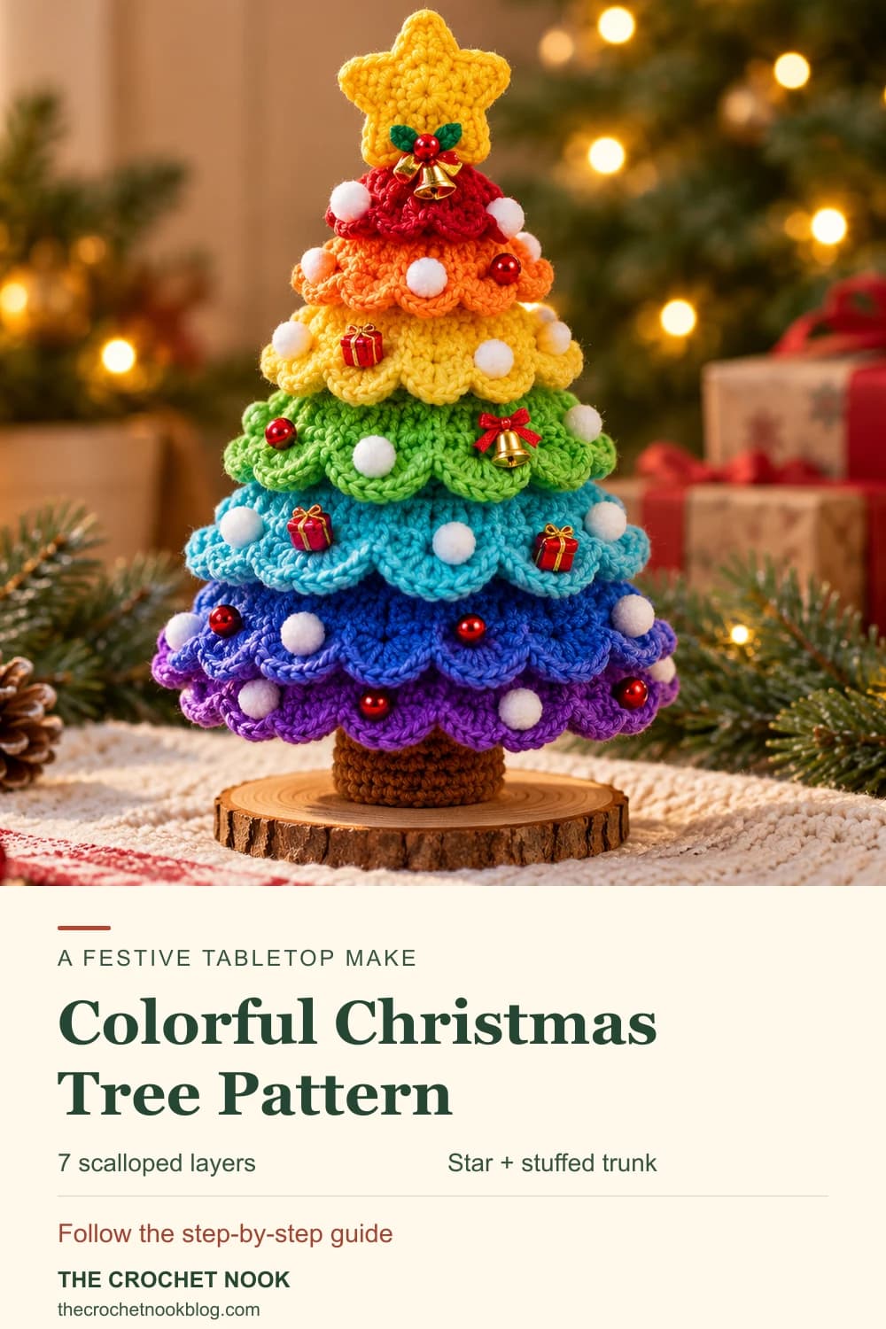 Pinterest graphic for Colorful Christmas Tree Pattern
