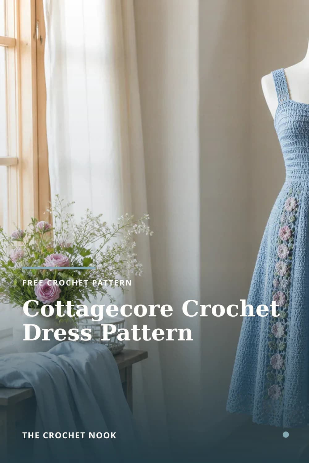 Pinterest graphic for Cottagecore Crochet Dress Pattern