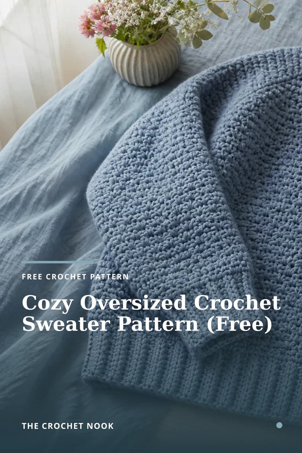 Pinterest graphic for Cozy Oversized Crochet Sweater Pattern (Free)