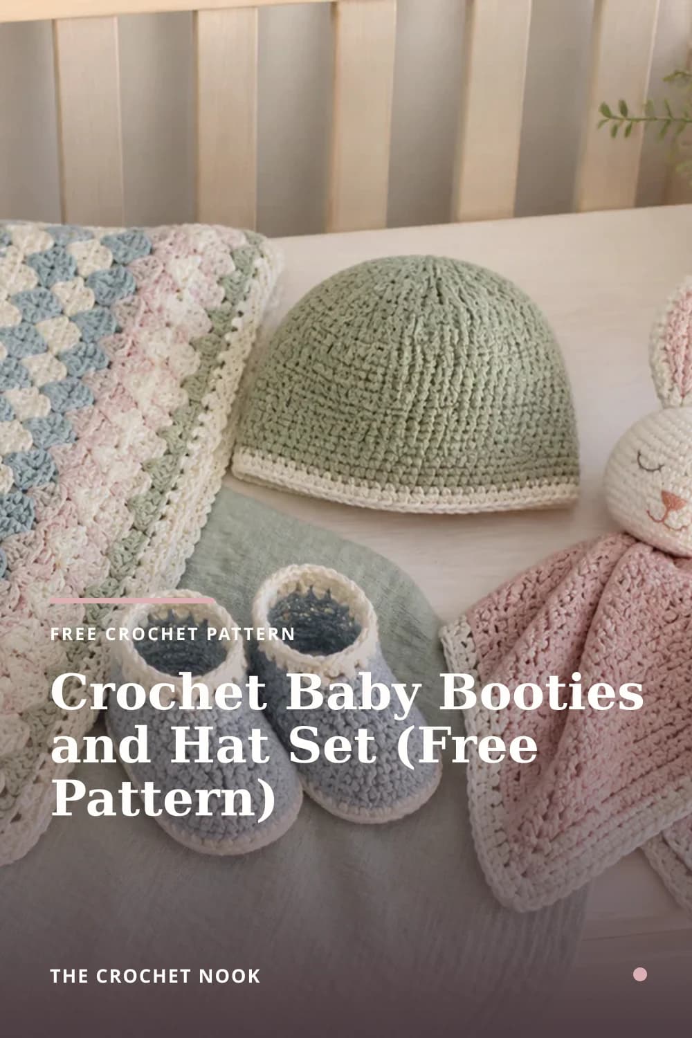 Pinterest graphic for Crochet Baby Booties and Hat Set (Free Pattern)
