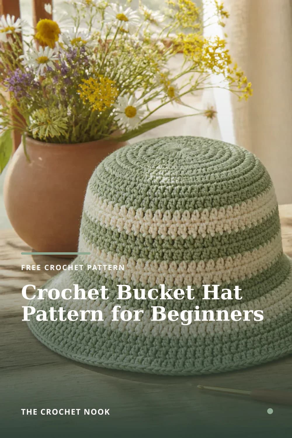 Pinterest graphic for Crochet Bucket Hat Pattern for Beginners