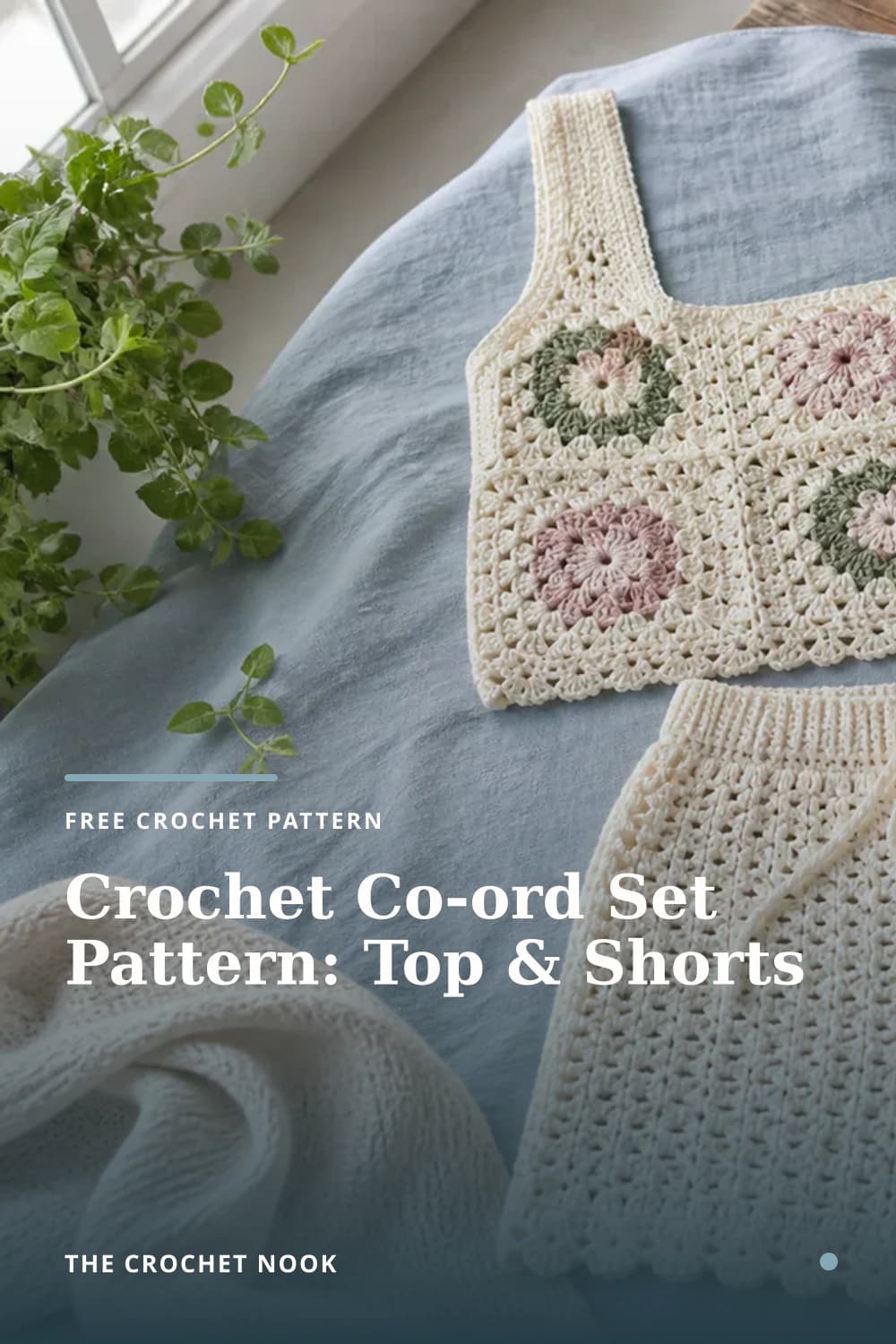 Pinterest graphic for Crochet Co-ord Set Pattern: Top & Shorts
