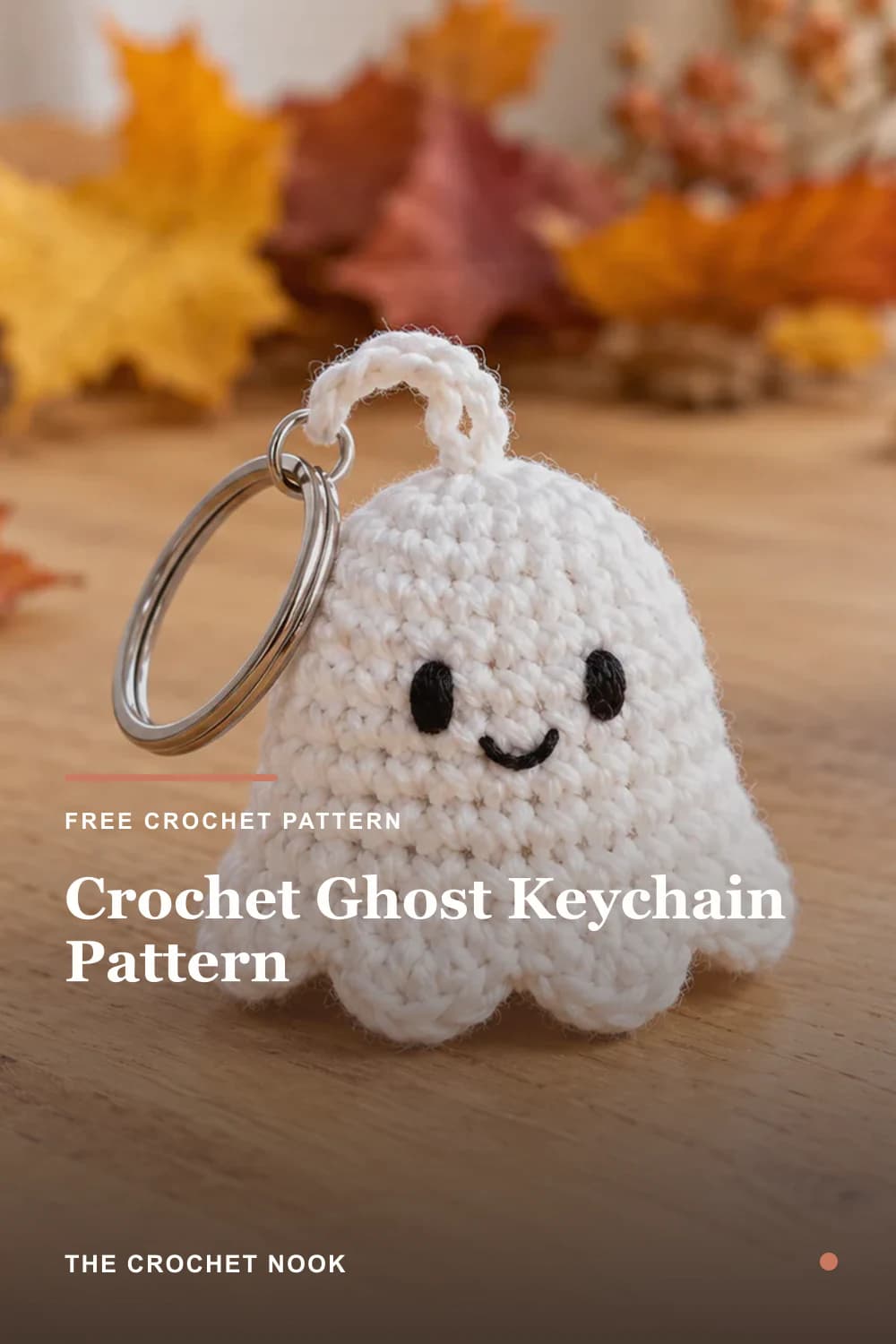 Pinterest graphic for Crochet Ghost Keychain Pattern