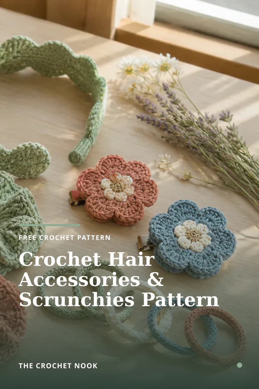 Pinterest graphic for Crochet Hair Accessories & Scrunchies Pattern