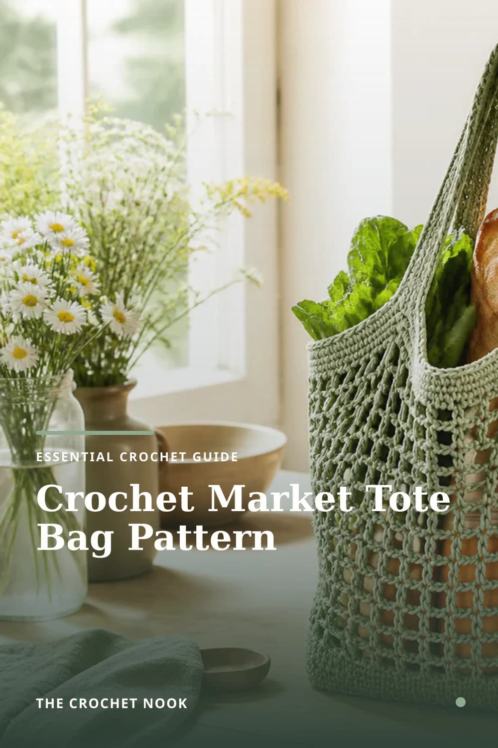 Pinterest graphic for Crochet Market Tote Bag Pattern