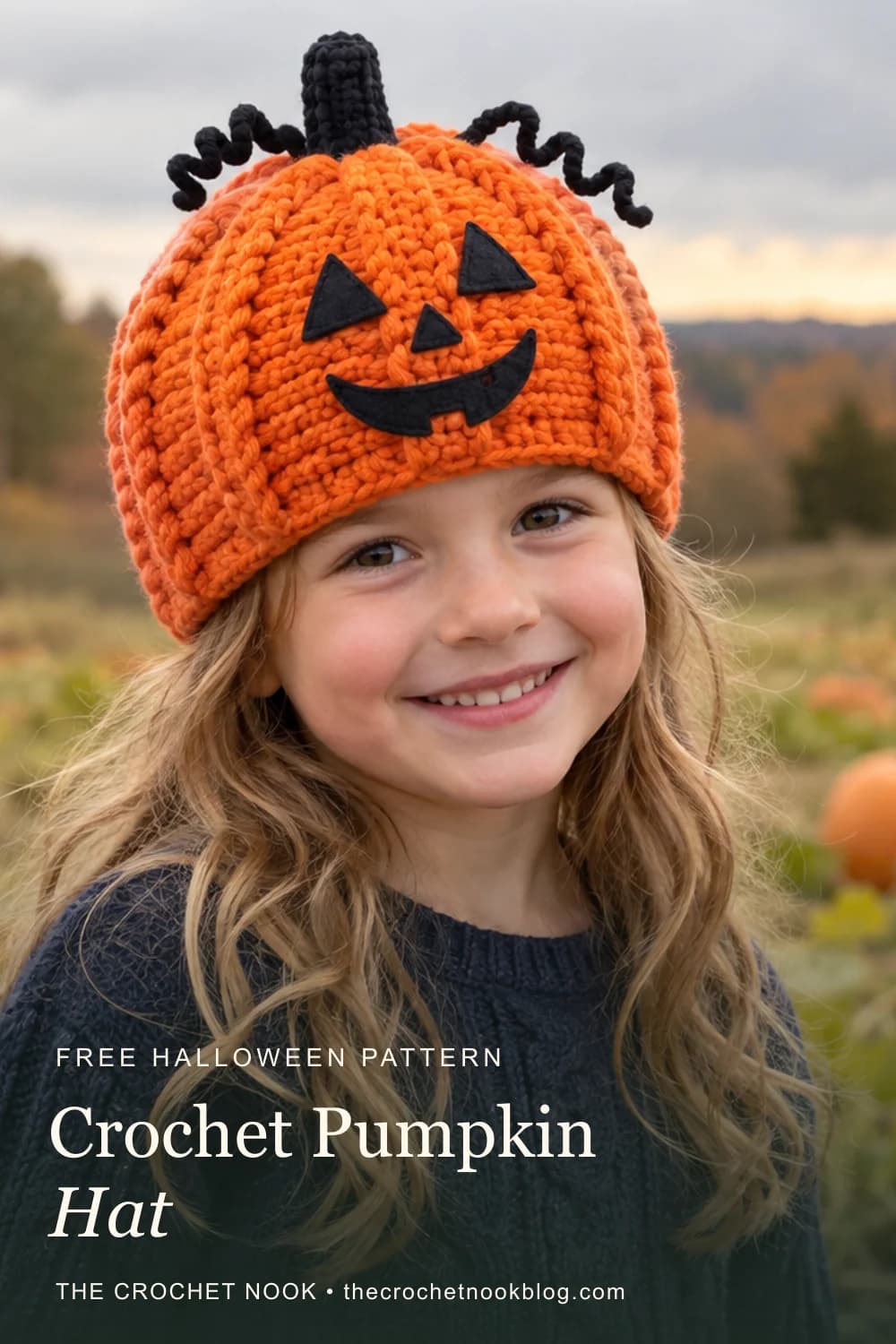 Pinterest graphic for Crochet Pumpkin Hat Pattern for Halloween