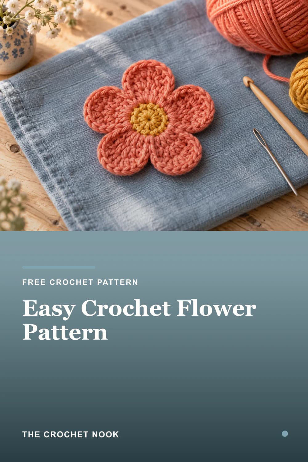 Pinterest graphic for Easy Crochet Flower Pattern