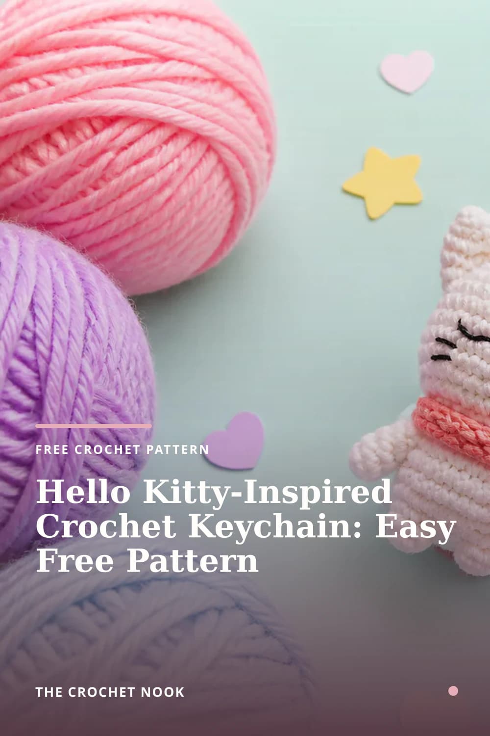 Pinterest graphic for Hello Kitty-Inspired Crochet Keychain: Easy Free Pattern