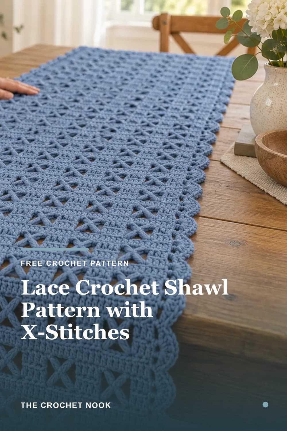 Pinterest graphic for Lace Crochet Shawl Pattern with X-Stitches