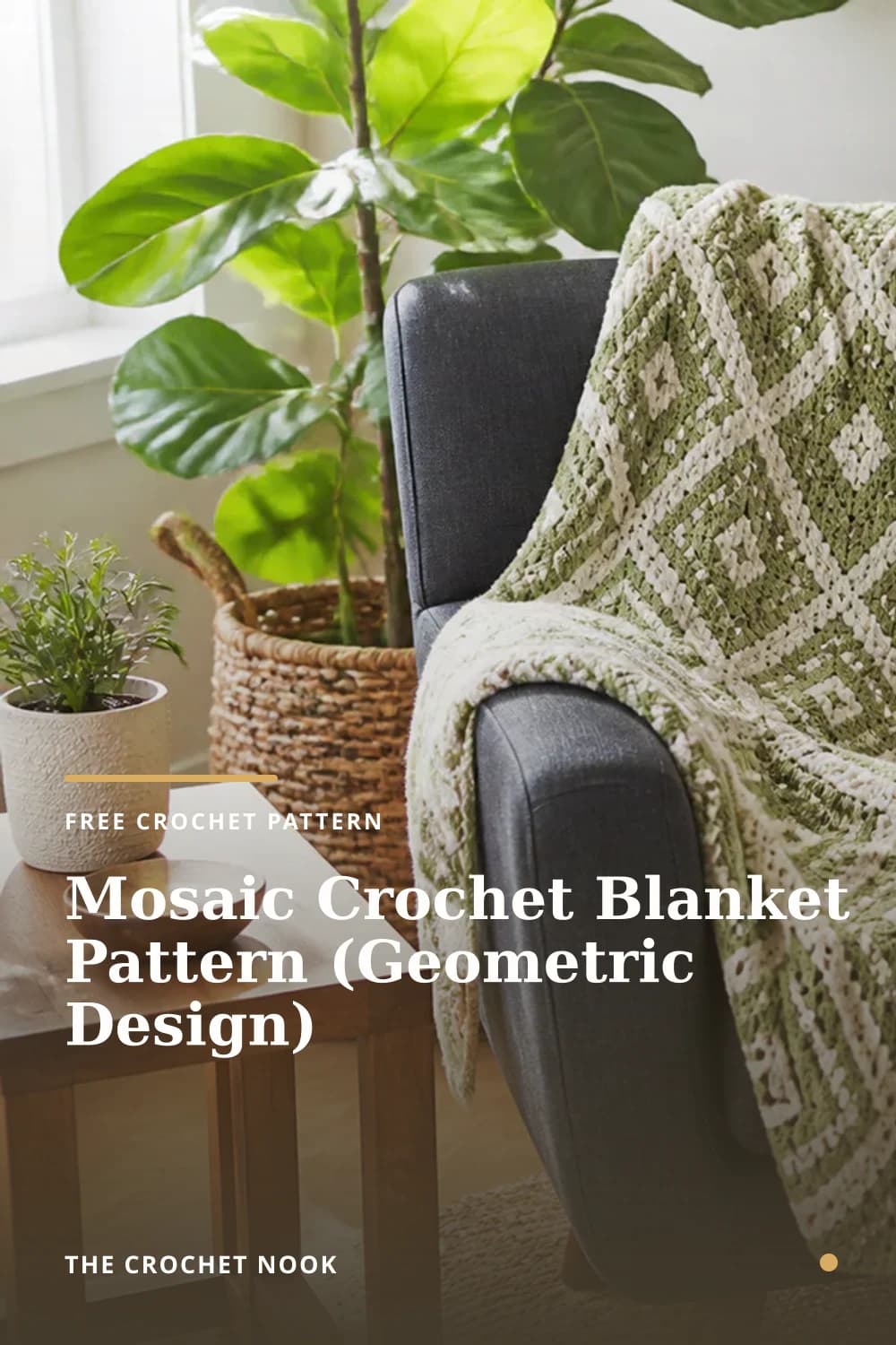 Pinterest graphic for Mosaic Crochet Blanket Pattern (Geometric Design)