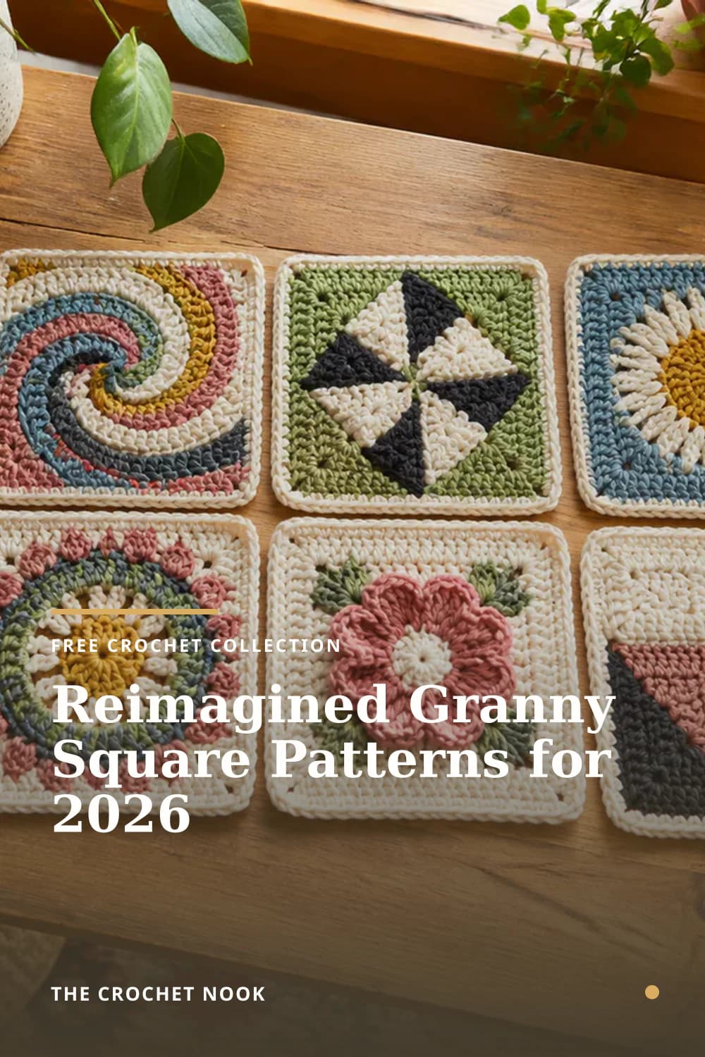 Pinterest graphic for Reimagined Granny Square Patterns for 2026