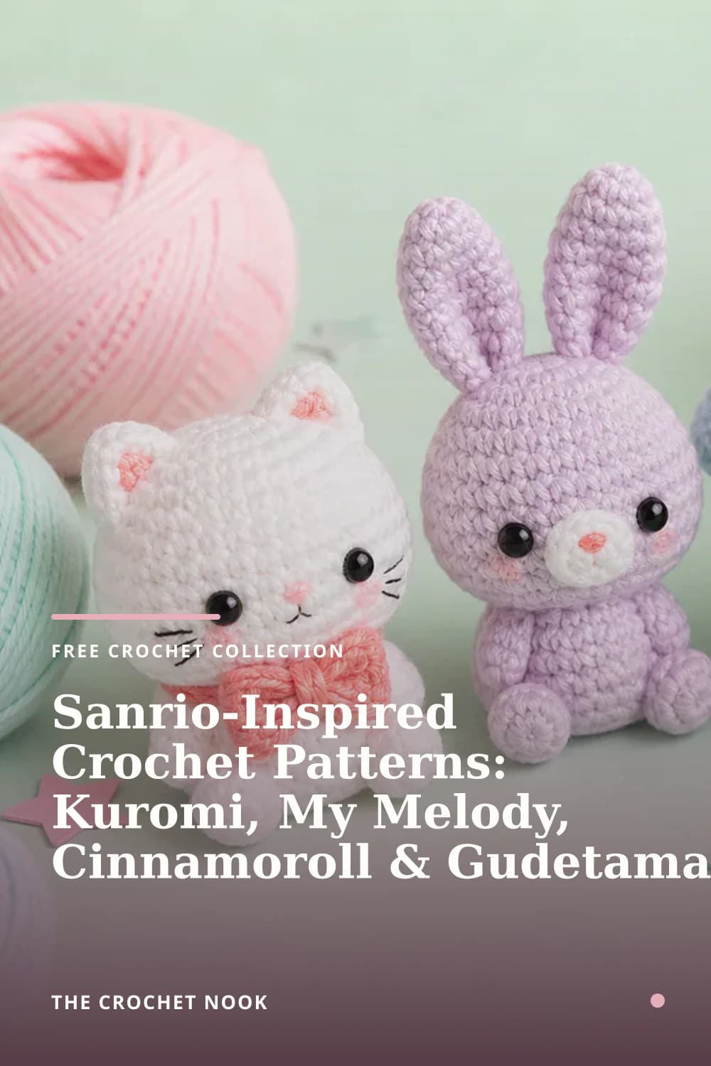 Pinterest graphic for Sanrio-Inspired Crochet Patterns: Kuromi, My Melody, Cinnamoroll & Gudetama